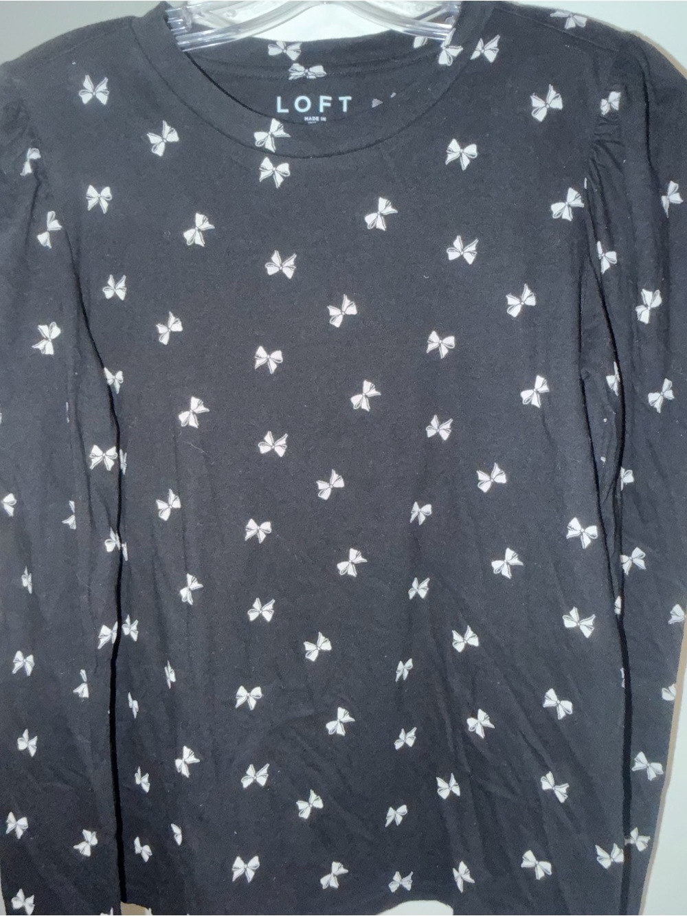 LOFT Black Bow Print Long Sleeve Top nwt small $10